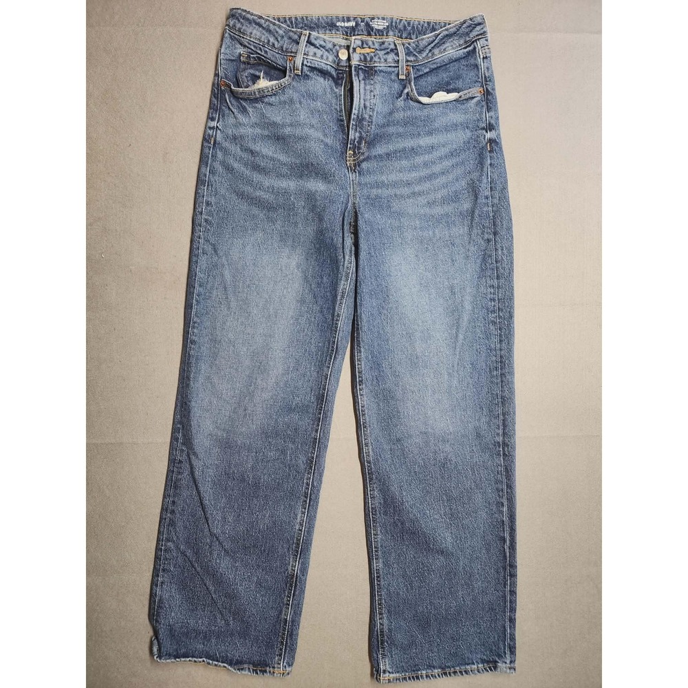 Old Navy Sky-Hi Wide Leg Jeans Womens 12 Extra High Rise Medium Wash Blue Denim
